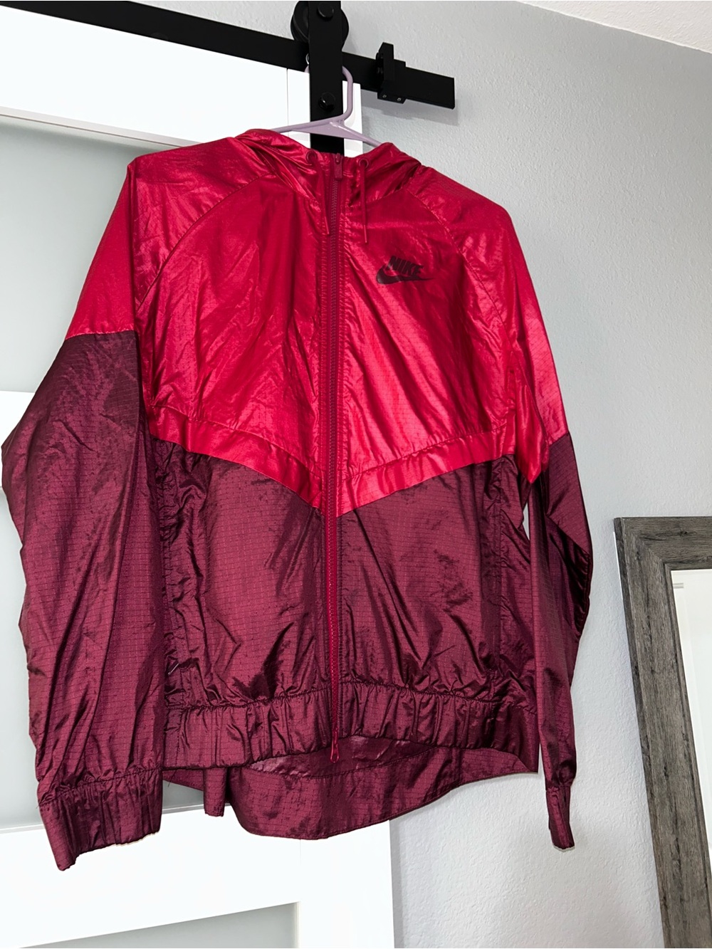 Nike Red and Burgundy Hooded Rain Jacket